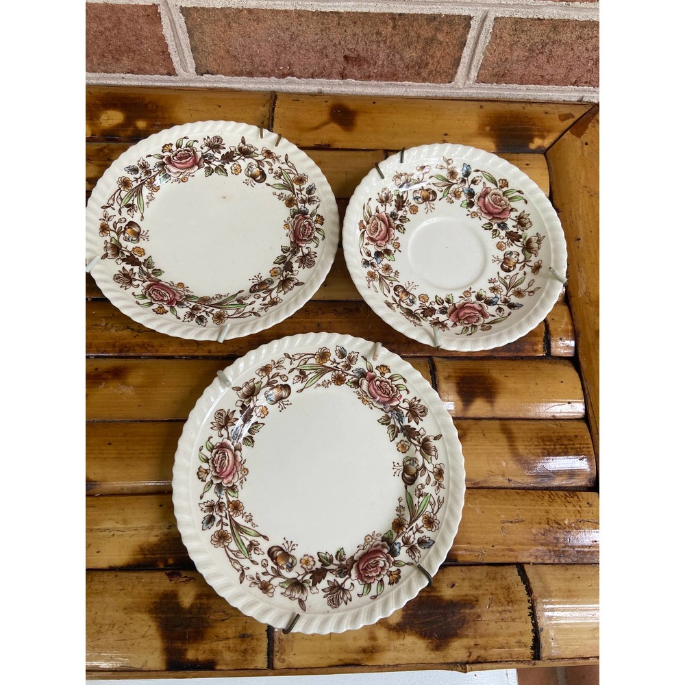 Windsor Ware Plates/saucers Lot of 3 w/ Hanging Frames Margaret Rose Johnson Bro